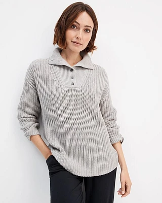 Button-Up Mock Neck Sweater