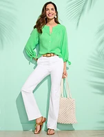 Flare Leg Pintuck Jeans - White
