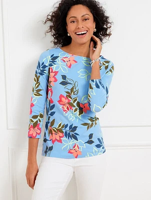 Bateau Neck Tee - Elegant Floral