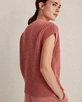 Organic Cotton Linen Shaker Stitch V-Neck Sweater