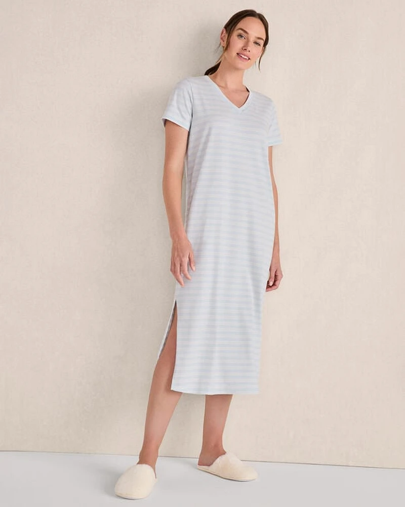 Organic Cotton Jersey Stepped-Stripe Sleep Dress