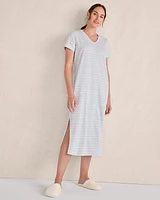 Organic Cotton Jersey Stepped-Stripe Sleep Dress