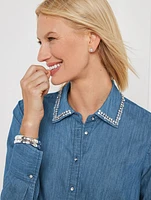 Embellished Collar Denim Button Front Shirt