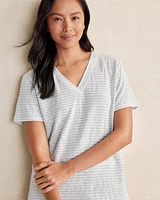 Linen Jersey Striped V-Neck Tee