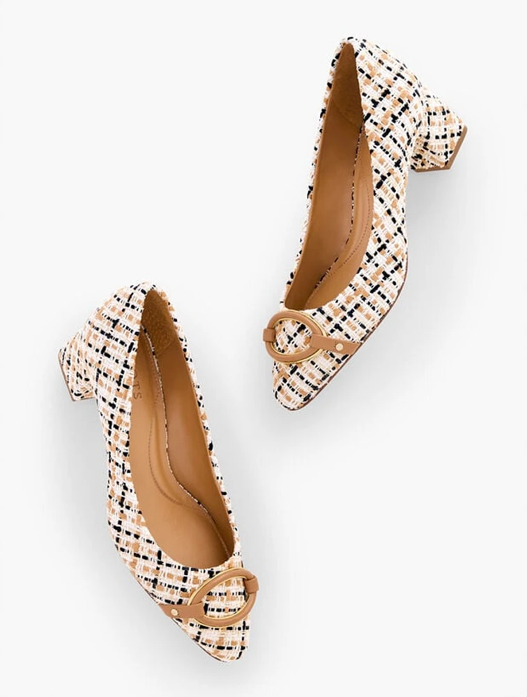 Kayla Buckle Block Heel Pumps - Lovely Tweed