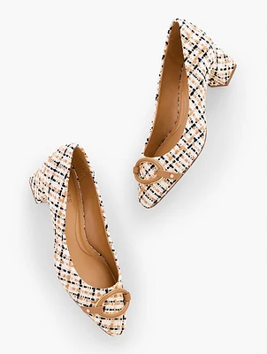 Kayla Buckle Block Heel Pumps - Lovely Tweed