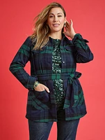 Tie Waist Shirt Jacket - Snowfall Plaid