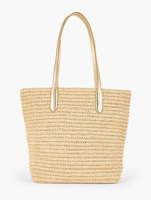 Metallic Trim Straw Tote