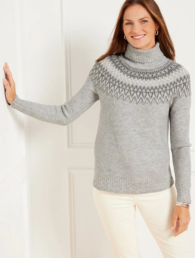 Metallic Turtleneck Sweater - Whimsical Fair Isle