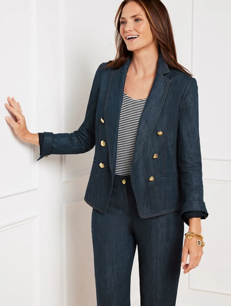 Refined Denim Double Breasted Blazer