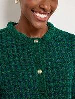 Chenille Crewneck Cardigan - Metallic Plaid