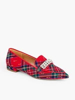 Scarlet Rhinestone Pointed Toe Loafers - Solstice Plaid