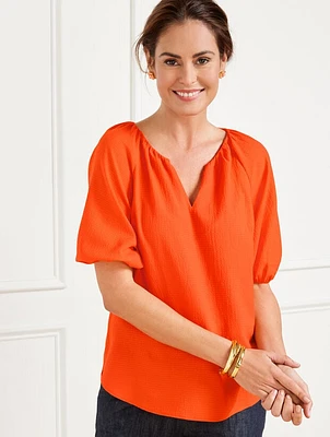 Seersucker Elbow Sleeve Top