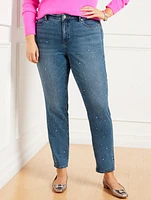 Crystal Embellished Slim Ankle Jeans - Harlow Wash