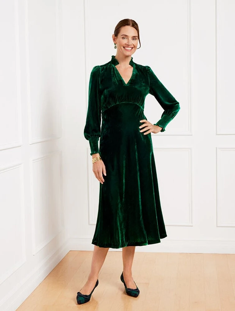 Effortless Velvet Smocked Midi Dress