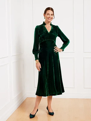 Effortless Velvet Smocked Midi Dress