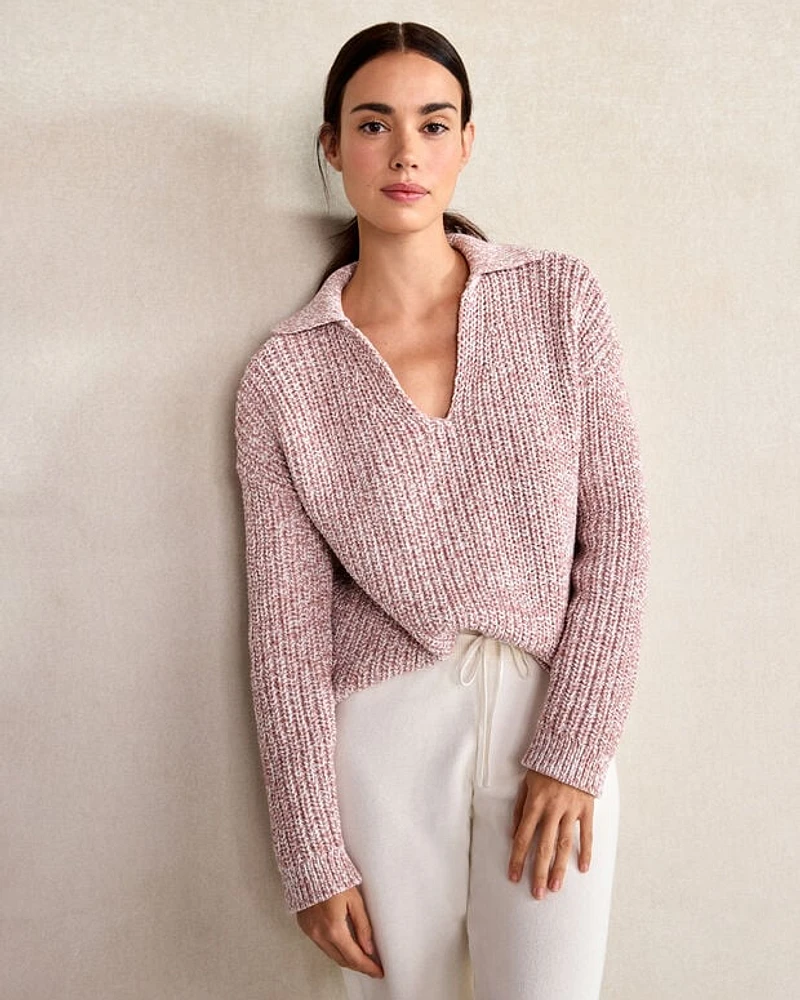 Marled Knit Polo Sweater