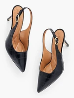 Erica Embossed Slingback Kitten Heel Pumps