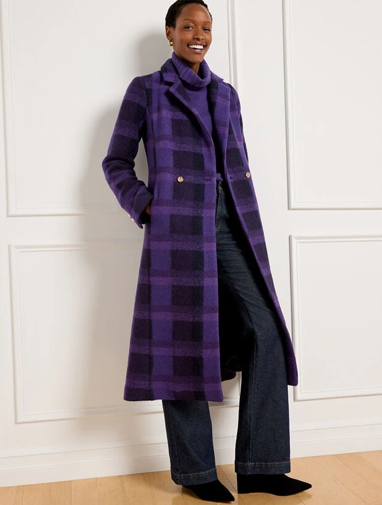 Double Breasted Wool Blend Coat - Snug Plaid