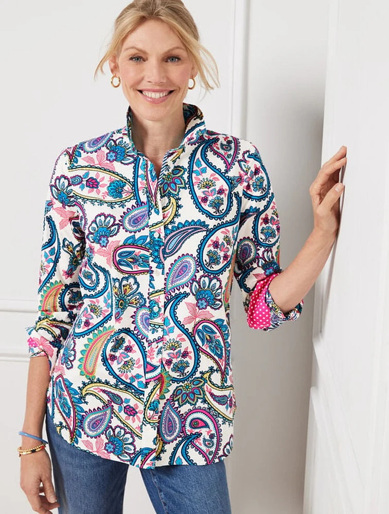 Cotton Button Front Shirt - Blossom Paisley