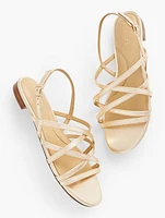 Aria Strap Leather Flats - Metallic