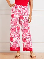 Wide Leg Crop Pants - Jacobean Border