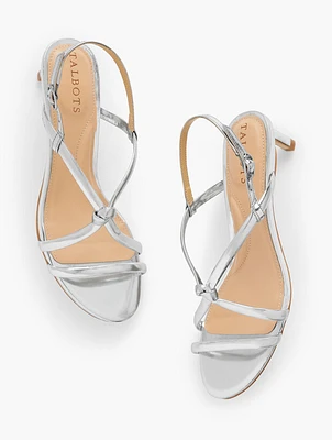 Elena Knot Leather Sandals - Silver Metallic