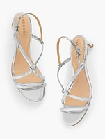 Elena Knot Leather Sandals - Silver Metallic