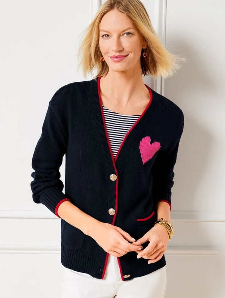 V-Neck Cardigan - Tipped Heart