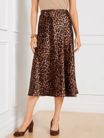 Satin Midi Skirt - Leopard