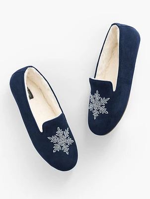 Fireside Suede Slippers - Pearl Snowflake