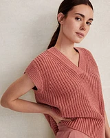 Organic Cotton Linen Shaker Stitch V-Neck Sweater