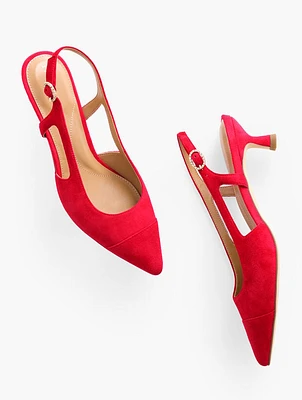 Sylvie Slingback Flare Heel Suede Pumps