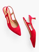 Sylvie Slingback Flare Heel Suede Pumps