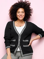 Texture V-Neck Cardigan - Tipped Stripe