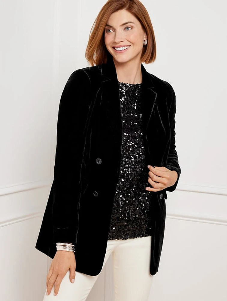 Effortless Velvet Open Front Blazer