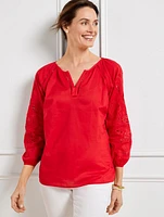 Embroidered Sleeve Voile Top