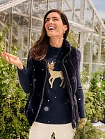 Button Mockneck Sweater - Sequin Deer