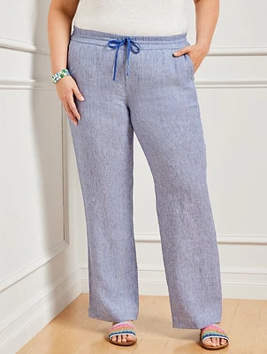 Washed Linen Wide Leg Pants - Billy Stripe