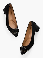 Kayla Buckle Block Heel Suede Pumps