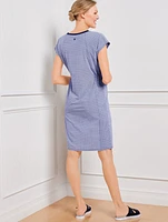 Lightweight Woven Stretch Bungee Cord Dress - Scallop