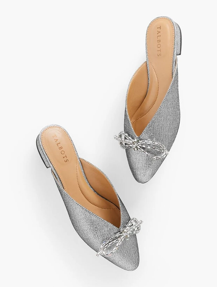 Edison Bow Mules - Textured Lamé