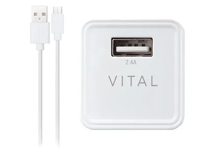 Chargeur USB à 2,4 A pour la mural avec câble Micro USB de VITAL - blanc