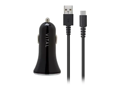 Chargeur de Voiture USB 2,4 A avec câble USB C™ de VITAL - Noir