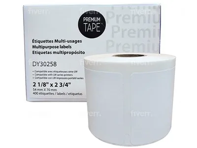 Étiquettes multi-usage Premium Tape de 2 1/8 po x 2 3/4 po (1 x 400) compatible avec la Dymo 30258