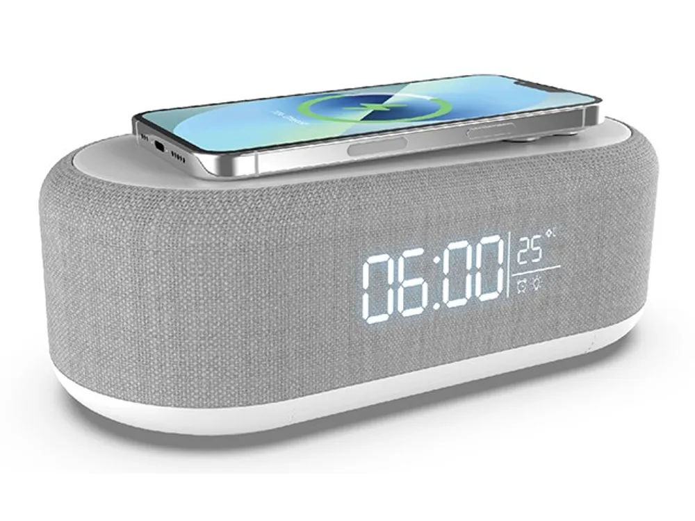 Merkury Innovations Chargeur rapide sans fil 3 en 1 15 W avec horloge et haut-parleur Bluetooth
