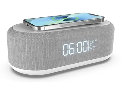 Merkury Innovations 3-in-1 15W Wireless Faster Charger with Clock & Bluetooth® Speaker