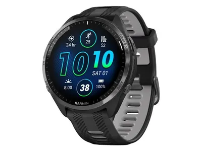 Montre intelligente Garmin Forerunner® 965 GPS - Lunette en titane DLC gris carbone avec boîtier noir et bracelet en silicone noir/gris poudré