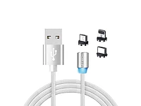 CJ Tech 1.8m (6") Magnetic Tip 3 in 1 Non MFI Universal Charging Cable with LED Light - White