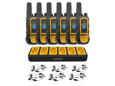 Dewalt Heavy Duty 6 x DXFRS300 Radios with 6 Port Charger and 6 x Surveillance Headphones